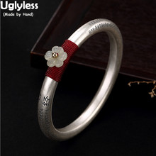 Uglyless Real 99.9% Full Silver Heart Sutra Bangles for Women Religious Natural Jade Plum Flower Bangle Buddhism Fine Jewelry 2024 - buy cheap