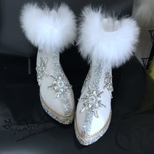 Strass de luxo artesanal de outono e inverno 2020, pele de raposa real, super bonita, botas de neve, deusa do interior, aumento, botas quentes 2024 - compre barato