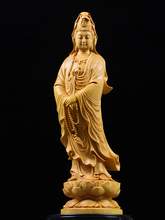 Guanyin Bodhisattva boxwood Carving Home Living Room Solid Wood Carving Handicrafts for Fengshui Buddha Statues 2024 - buy cheap