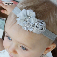 Faixa de cabeça infantil twdvs w040, faixa de cabelo elástica para meninas recém-nascidas com rosas e flores de chiffon 2024 - compre barato
