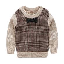 Детский свитер; Осенний клетчатый свитер с длинными рукавами и галстуком-бабочкой для мальчиков; Детский пуловер; Детская одежда 2024 - купить недорого