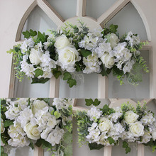 Белая шелковая Роза дверь lintel цветок зеркало цветок Гирлянда свадебный цветок фон реквизит 2024 - купить недорого