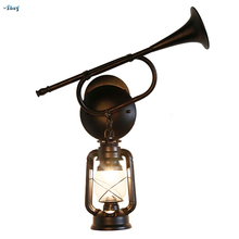 American Retro Iron Art Horn Wall Lamp Imitation Kerosene Lamp for Living Room Kitchen Restaurant Bar Loft Decor Vintage Light 2024 - buy cheap