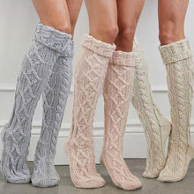 Women Winter Warm Cable Knit Over knee Long Boot Thigh-High Soft Solid Kniteed Stockings 2024 - buy cheap
