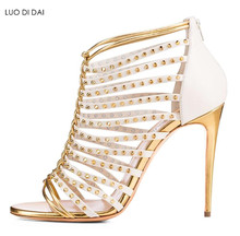 2019 fashion women open toe sandals gold high heels party shoes zip back gladiator sandals dress shoe sexy spike stud sandals 2024 - buy cheap