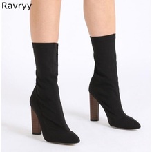 Springy Woman Ankle Boots Black Suede Lather Short Boot Concise Style Thick Heel Hot Fashion Autumn Winter Female Shoes 2024 - buy cheap