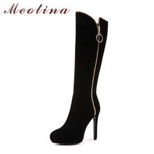 Meotina Thigh High Boots Winter Knee High Boots Women Platform Zipper Ladies Long Boots Thin Heel Shoes Black Shoes 33-43 2024 - buy cheap