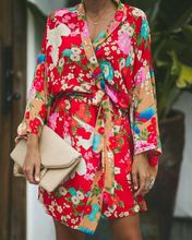 Womens Red Loose Vintage long Sleeve Fashion Split Boho Floral Open Cape Casual Coat Loose Blouse kimono Long Cardigan 2024 - buy cheap