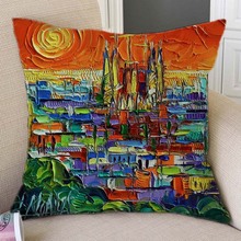 Capa de almofada colorida com pintura a óleo, arte, cidade, cromo, arco de paris, triunfo, estrelado, noite, lance travesseiro 2024 - compre barato