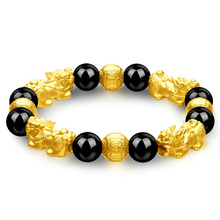 Pulseira de riqueza dourada 3d, pulseira de animais pixiu e obsidiana, pulseira de transferência da sorte, joias de feng shui para homens e mulheres 2024 - compre barato