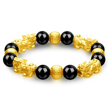 Pulsera de oro 3D de la riqueza Pixiu para hombre y mujer, brazalete de cuentas de obsidiana Blck, transferencia de suerte, Feng Shui, joyería 2024 - compra barato