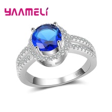 Trendy Luxury Genuine 925 Sterling Silver Round Shape Design Cubic Zirconia  Women Female Rings Crystal Jewelry Gift 2024 - buy cheap