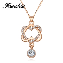 FAMSHIN Fashion Women Charm Necklace Gold Color Chain Necklace Crystal Double Heart Pendant Necklaces Ladies Wedding Jewelry 2024 - buy cheap