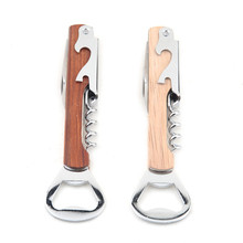 50Pcs Wood Handle Stainless Steel Hand-Held Deluxe Bottle Opener Corkscrew Double Hinge Waiters Wine Bottle Opener 2024 - buy cheap