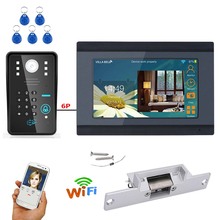 Sistema de interfone com campainha, com tela de 7 polegadas, com fio, sem fio, wi-fi, senha rfid, vídeo para porta, interfone com bloqueio elétrico de strike + 10hd 1000tv 2024 - compre barato