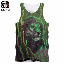 Ogko camiseta regata masculina e feminina 3d, camiseta regata com estampa divertida de leão king hip-hop sexy, musculação, fitness, sem mangas 2024 - compre barato