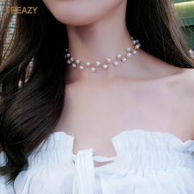 skysuk Trendy Elegant Statement Necklace Charm Simulated Pearl Beads Choker Necklace For Women Wedding Party Collier Femme 2024 - buy cheap