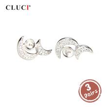 CLUCI 3 pair 925 Sterling Silver Double Moon Earrings For Women Pearl Earrings Mounting Silver 925 Stud Earrings SE043SB 2024 - buy cheap