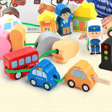 Wooden Toys Cartoon Animals Animal Fram Car Block Stringing Threading Beads Game Education Toy for Baby Boy Girl Kids Children 2024 - buy cheap