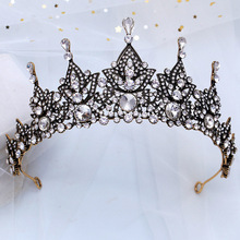 Vintage negro Accesorios nupciales para el cabello corona de cristal de diamantes de imitación diadema de tiara de boda concurso joyería para el pelo de novia diadema de pelo 2024 - compra barato