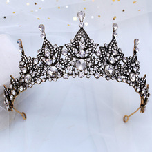 Tiara para cabelo com strass, acessório de cabelo preto vintage para casamento, coroa, cristal, laço para cabelo, joia para noivas 2024 - compre barato