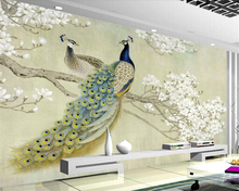 beibehang High-end wallpaper 3D painting Chinese painting peacock magnolia bird Chinese style wall custom large mural green wall 2024 - buy cheap