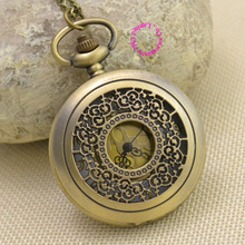 wholesale buyer price good quality fashion girl ladies quartz bronze vintage golden flower figure pocket watch hour 2024 - buy cheap