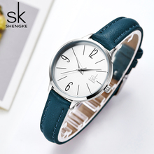 SK модные часы женские повседневные кожаные кварцевые часы SHENGKE Круглые Наручные часы женские синие наручные часы Relogio Feminino Reloj Mujer 2024 - купить недорого