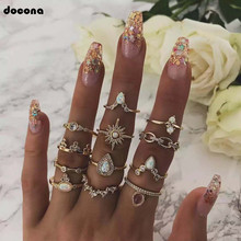 Docona conjunto de anéis de strass feminino, anéis de cor dourada com pingente de estrela gotas de água para mulheres e meninas joias de festa de casamento 7025 2024 - compre barato