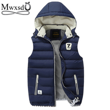 Mwxsd Brand 2019 New Winter Men Hooded warm Vest Outerwear Warm Sleeveless Waistcoat Male cotton Vest Jacket 2024 - buy cheap