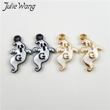Julie Wang 15pcs Black or Gold Color Based Ghost Shape With Alphabet G Enamel Alloy Charms DIY Halloween Decoration Findings 2024 - buy cheap