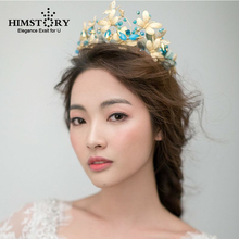 Himstory-tiara Retro Europea barroca, flor azul para novias, coronas, tocados de oro, vestidos de novia, accesorios para el cabello 2024 - compra barato