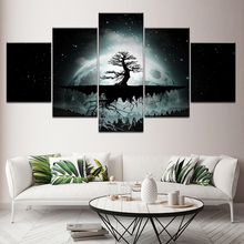 Pintura en lienzo de árbol en luna grande, 5 piezas, arte de pared, papel tapiz Modular, póster impreso para decoración del hogar y sala de estar 2024 - compra barato