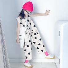 Girls Dot overalls 2019 summer new loose pockets jumpsuits teenage sleeveless Cropped trousers children clothes for 4-14Y ws818 2024 - buy cheap