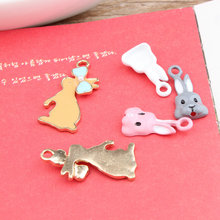 New Arrival 40PCs/Lot Enamel Ribbon Bow Decorated Rabbit Head Pendant Charms Gold Tone Enamel Alloy Kawaii Jewelry Charm Craft 2024 - buy cheap