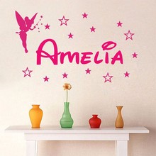 Personalizado nome personalizado menina mágica tinkerbell adesivos de parede lettering decoração para casa menina quarto decalques da parede do vinil citações 2024 - compre barato