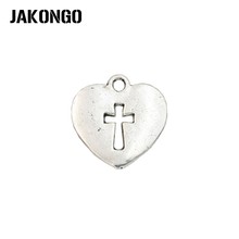 JAKONGO Antique Silver Plated Cross Heart Charms Pendant for Jewelry Making Bracelet Accessories DIY Handmade 17x17mm 15PCS/lot 2024 - buy cheap