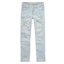 Brandwen Autumn Female Washed Hole Ripped Long Denim Pants Women Blue High Waist Pantalones Vintage Boyfriend Jeans Trousers 2024 - buy cheap