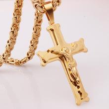 Granny Chic Christian Jesus Pingente Cruz Colares Grosso Chain Link Homens Jóias de Presente Colar de Aço Inoxidável Cadeia Bizantino 18-36" 2024 - compre barato