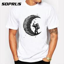 Men Digging The Moon Print T-shirt O-Neck Short Sleeve Casual Hip-hop Hipster Tops Tees Summer T-Shirts 2024 - buy cheap
