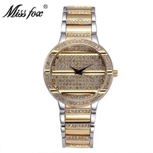 Saati-relojes de cristal de lujo para mujer, pulsera con diamantes de imitación de acero inoxidable dorado, diseño único 2024 - compra barato