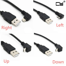 Вверх и вниз, влево и вправо Угловой 90 градусов USB Micro USB штекер к USB штекер, кабель для зарядки данных 25 см 50 см для планшета 5 м 1 м 2024 - купить недорого