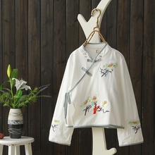 Roupas chinesas tradicionais do sexo feminino bordado literário camisa do vintage laço shanghai tang roupas senhoras topos chineses ta1575 2024 - compre barato