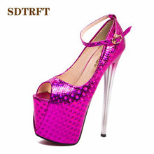 SDTRFT-sandalias de verano con correa en el tobillo para mujer, zapatos con plataforma para mujer, tacones altos finos de 20cm, sexy, Peep Toe, dorados fiesta 2024 - compra barato