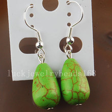 Free Shipping Fashion Jewelry 10x16mm Green Howlite Teardrop Beads Earrings 1Pair C2843 2024 - buy cheap