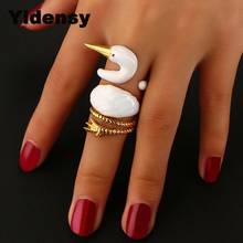 Yidensy-Conjuntos de anillos de Animal cisne blanco para mujer, apertura única de Color dorado, anillo de articulación de nudillos para mujer, anillos 3D, joyería 2024 - compra barato