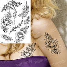 Tatuaje de flor tatuaje flor peonía Rosa impermeable tatuaje temporal tatuajes negros arte corporal brazo mano mujer Tatuaje falso 2024 - compra barato
