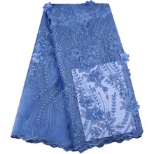 Tela de encaje 3D azul claro con cuentas, tela de encaje africana de encaje 2019, encaje de tul de alta calidad para vestidos de tela con encaje rojo francés S1579 2024 - compra barato