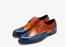 Sapatos masculinos de couro legítimo brogue, cores mistas, com cadarço, sapatos casuais inteligentes, patchwork, esculpido, vintage, azul escuro, marrom, mocassins 2024 - compre barato