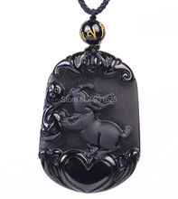 Fahion Jewelry Genuine Natural Black Obsidian Carved Chinese Zodiac Hare Lucky Amulet Pendant Free Necklace 2024 - buy cheap